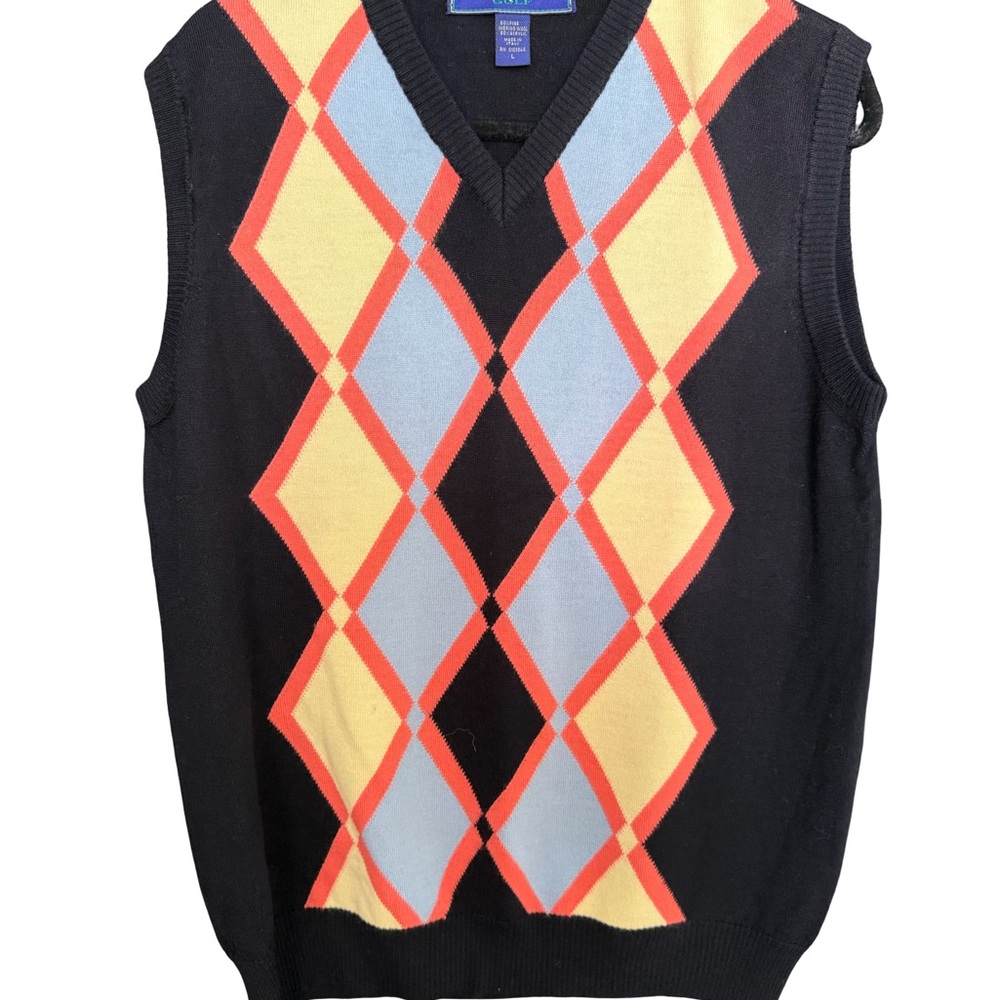 Alan Flusser Golf V-Neck Sweater Vest in Red and Gray